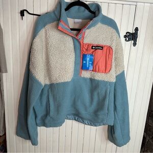NWT Columbia Women’s Lodge Sherpa Pullover Stone Blue and dark stone size XXL